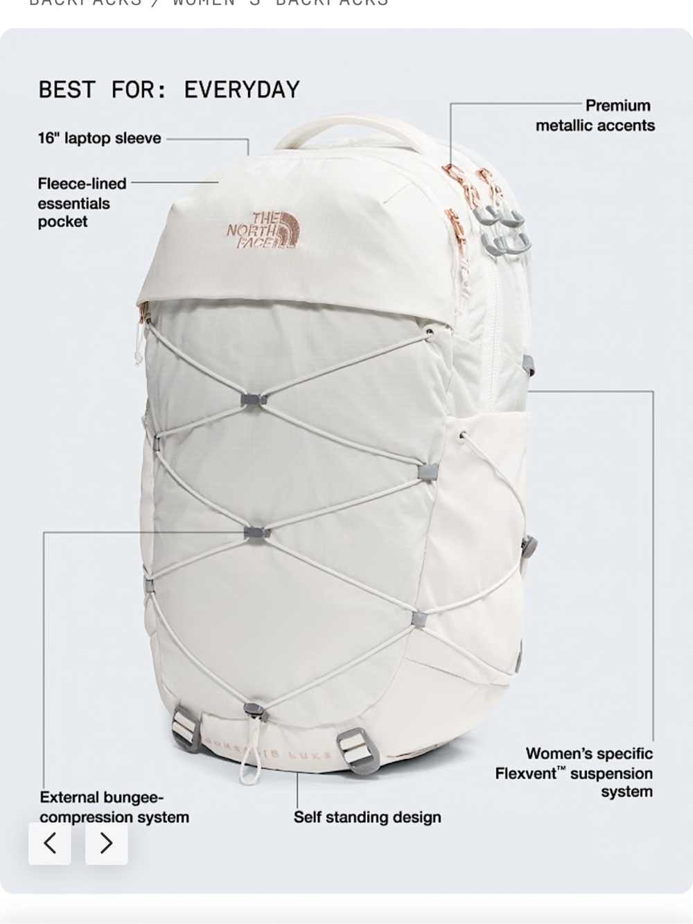 NWT North Face Borealis Luxe Backpack
Gardenia White with Burnt Coral Metallic - Picture 2 of 11